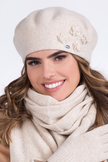 Kamea Dame Baskenmütze Winter Kopfbedeckung gemustert warm Ariel, Beige