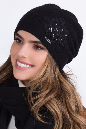 Kamea Dame Beanie Mütze Kopfbedeckung Winter warm dick einfarbig Lajla , Schwarz