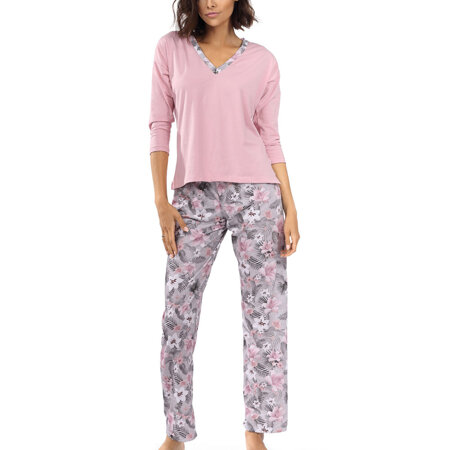 Lorin Damen Pyjama-Set Nachtwäsche Zweiteiliger Geblümter Schlafanzug P-1514, Rosa