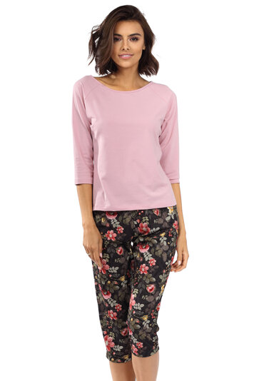Lorin Damen Pyjama Set Schlafanzug Zweiteilig Gemustert Geblümt Baumwolle P-1516, Pink