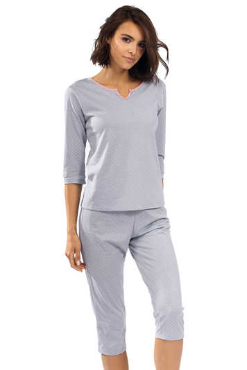 Lorin Schlafanzug Damen Pyjama Set Zweiteilig Getupft zum Schlafen P-1510, Grau