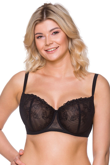 Lupoline Dame Soft-BH Dessous Stickerei Träger Schalen Gemustert 148, Schwarz