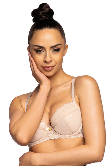 Mat Dame Push-Up BH Bügel Herausnehmbare Einlagen Spitze Netz 3705/11 Letika, Beige