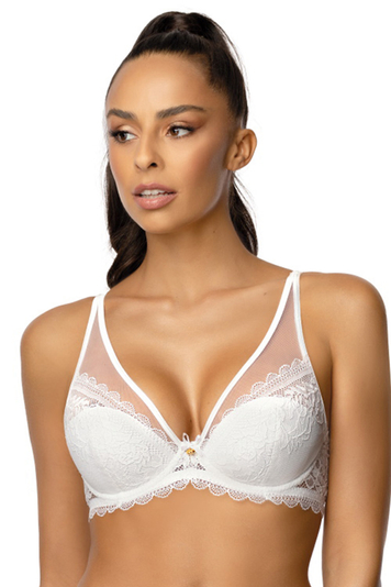 Mat Dame Push-Up Spitze Dessous Einlagen Schleife Träger Dekolette  BH 0198/11 Estelle, Weiß