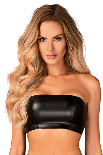 Obsessive Dame Sexy Top BH Reizwäsche Bandeau Kunstleder Verführerisch Hermeza, Schwarz