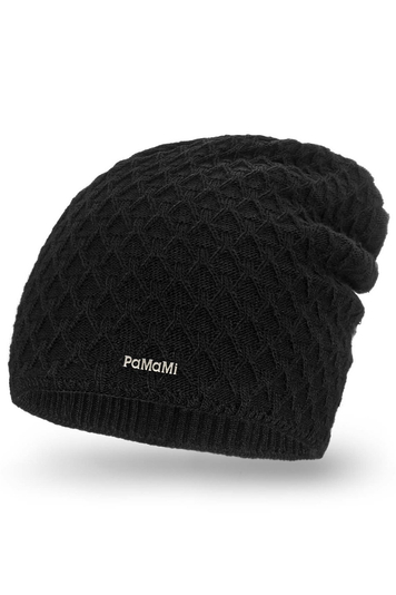 Pamami Dame Beanie Wintermütze Warm Gemustert Kopfbedeckung 18553, Schwarz