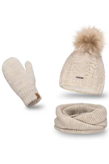 Pamami Dame Winterset Warm Gemustert Bommel 17549+14603+20680 , Beige