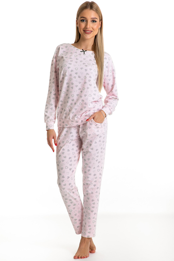 Piu Bella Damen Pyjama Schlafanzug Langarm Nachtwäsche  2teilig Set Bequem PDD-41, Pink