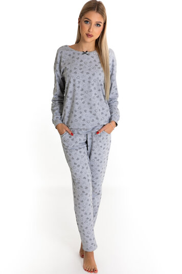 Piu Bella Damen Pyjama Schlafanzug Langarm Nachtwäsche  2teilig Set Bequem PDD-42, Grau
