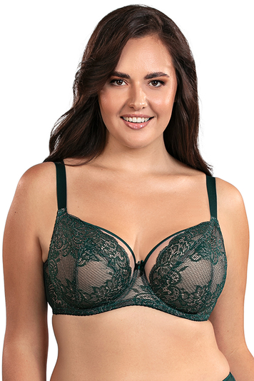 Vivisence BH Damen mit Bügel Spitzentop BH Große Größen Soft-BH Tüll Netz Spitze Schleife Schalen 1044, Grün