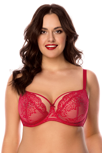 Vivisence BH Damen mit Bügel Spitzentop BH Große Größen Soft-BH Tüll Netz Spitze Schleife Schalen 1044, Rot