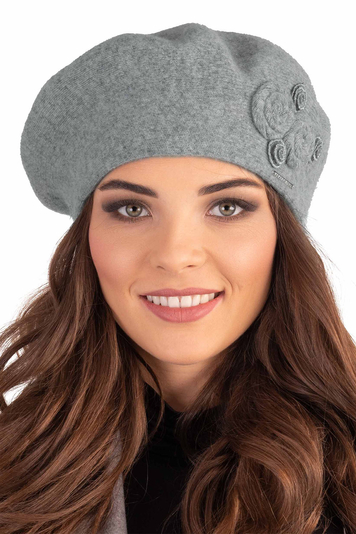 Vivisence Baskenmütze Damen Winter Elegante mit Klassischem Herbst Frauen Mütze Schnitt Warmer Wollmischung Floraler Applikation Perfekter Passform Ideal für Kalte Tage Modell 7037, Hellgrau