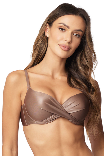 Vivisence Bikini Push-up BH Dame Bademode geblümt regulierbar klassisch EU 3222, Braun Glänzend