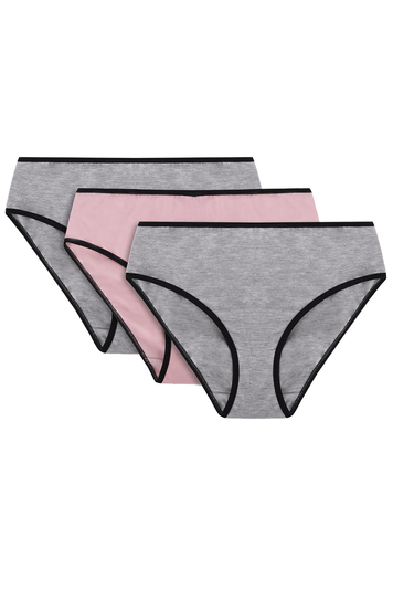 Vivisence Dame Slip Unterhose Klassisch Komfortabel Trendig Alltag Unterwäsche 4016 , Schwarzes Gummiband:Grau/Rosa/Grau