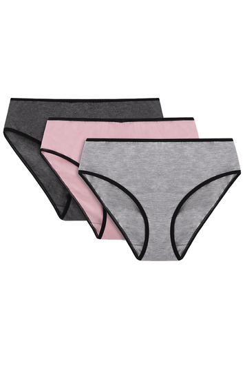 Vivisence Dame Slip Unterhose Klassisch Komfortabel Trendig Alltag Unterwäsche 4016 , Schwarzes Gummiband:Grau/Rosa/Schwarzgrau