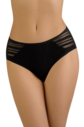 Vivisence Dame Slip Unterhose Streifen Glatt Bund Netz Unterwäsche 4015, Schwarz