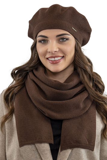 Vivisence Damen Baskenmütze Eleganter Wintermütze und Schal Set Warm Kopfbedeckung und Halsbedeckung an Winter und Herbst Warm Dick, Winterset für Frauen, Hergestellt in Der EU, Braun