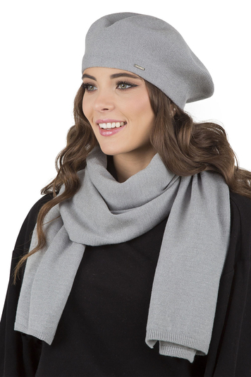 Vivisence Damen Baskenmütze Eleganter Wintermütze und Schal Set Warm Kopfbedeckung und Halsbedeckung an Winter und Herbst Warm Dick, Winterset für Frauen, Hergestellt in Der EU, Hellgrau