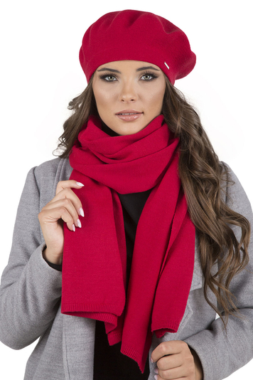 Vivisence Damen Baskenmütze Eleganter Wintermütze und Schal Set Warm Kopfbedeckung und Halsbedeckung an Winter und Herbst Warm Dick, Winterset für Frauen, Hergestellt in Der EU, Rot