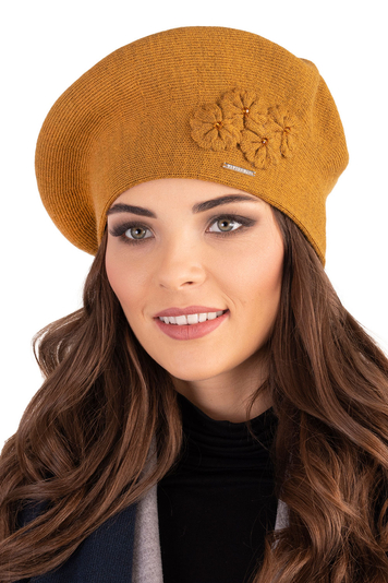 Vivisence Damen Baskenmütze Warm Und Gemütlich Wintermütze an Winter und Herbst Warme Dick Strickmütze, Kopfbedeckung Eleganter Klassisch Mütze für Frauen Modell 7006, Senffarbe