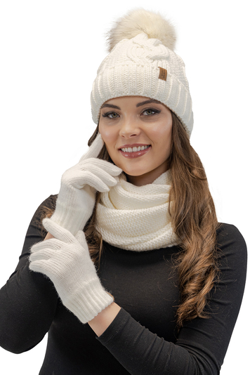 Vivisence Damen Handschuhe Winter  Warm Winterhandschuhe Accecoires 7014R, Ecru