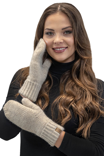 Vivisence Damen Winter Fausthandschuhe Aus Wärmendem Garn Mit Breitem Strickbündchen, Handschuhe Gemütlich Stilvolle Musterloses Design Für Kalte Wintertage Herbst Modell 7015, Beige