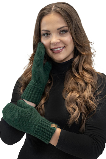 Vivisence Damen Winter Fausthandschuhe Aus Wärmendem Garn Mit Breitem Strickbündchen, Handschuhe Gemütlich Stilvolle Musterloses Design Für Kalte Wintertage Herbst Modell 7015, Grün