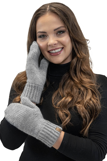 Vivisence Damen Winter Fausthandschuhe Aus Wärmendem Garn Mit Breitem Strickbündchen, Handschuhe Gemütlich Stilvolle Musterloses Design Für Kalte Wintertage Herbst Modell 7015, Hellgrau