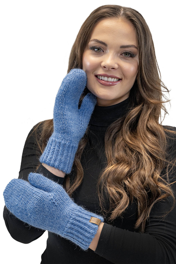 Vivisence Damen Winter Fausthandschuhe Aus Wärmendem Garn Mit Breitem Strickbündchen, Handschuhe Gemütlich Stilvolle Musterloses Design Für Kalte Wintertage Herbst Modell 7015, Jeans