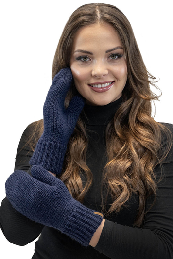 Vivisence Damen Winter Fausthandschuhe Aus Wärmendem Garn Mit Breitem Strickbündchen, Handschuhe Gemütlich Stilvolle Musterloses Design Für Kalte Wintertage Herbst Modell 7015, Marineblau