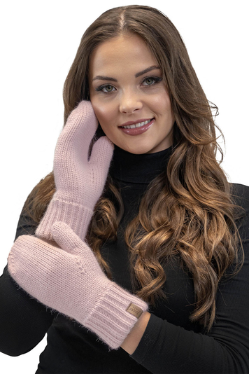 Vivisence Damen Winter Fausthandschuhe Aus Wärmendem Garn Mit Breitem Strickbündchen, Handschuhe Gemütlich Stilvolle Musterloses Design Für Kalte Wintertage Herbst Modell 7015, Puderrosa