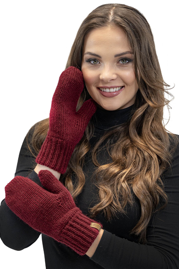 Vivisence Damen Winter Fausthandschuhe Aus Wärmendem Garn Mit Breitem Strickbündchen, Handschuhe Gemütlich Stilvolle Musterloses Design Für Kalte Wintertage Herbst Modell 7015, Weinrot