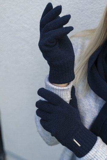 Vivisence Damen Winter Handschuhe Mit Gemütlich Stilvolle Breitem Strickbündchen Hergestellt Aus Warmem Garn Mit Wollzusatz Perfekt Für Kalte Wintertage Herbst Modell 7204, Dunkelblau