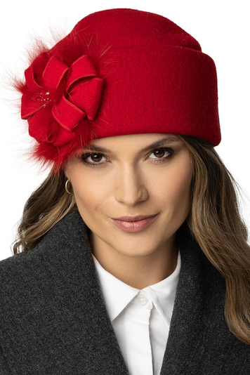 Vivisence Damen Winter Toque aus Schurwolle Handgefertigte Herbst Warme Mütze Antistatischen für Frauen Ideal für Kalte Wintertage Modell 7083, Rot