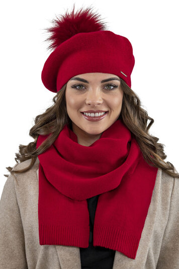 Vivisence Elegantes Damen Winter Set Aus Baskenmütze Mit Bommel Und Schal Aus Warmem Garn Mit Wollzusatz Perfekte Für Elegante Und Sportliche Outfits Ideal Für Kalte Wintertage, Rot