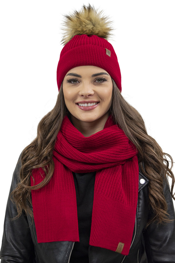 Vivisence Elegantes Damen Winter Set Aus Mütze Und Schal Mit Bommel Aus Warmem Garn Für Frauen Antistatische Perfekte Passform Für Elegante Und Sportliche Outfits, Rot