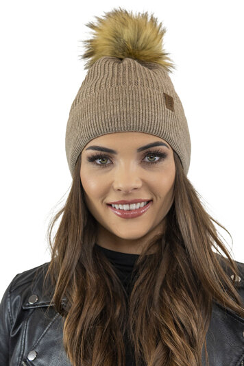 Vivisence Klassische Damen Winter Bommelmütze Mit Bommel Für Frauen Aus Warmem Acrylgarn Mit Antistatischer Wirkung Perfekte Passform Für Kalte Wintertage, Beige