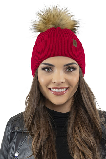 Vivisence Klassische Damen Winter Bommelmütze Mit Bommel Für Frauen Aus Warmem Acrylgarn Mit Antistatischer Wirkung Perfekte Passform Für Kalte Wintertage, Rot