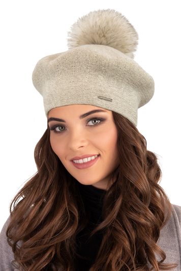 Vivisence Moderne Baskenmütze Mit Bommel Klassischem Schnitt Warmem Garn Mit Wollezusatz Eleganter Wintermütze Ideal Für Kalte Wintertage Für Frauen, Beige