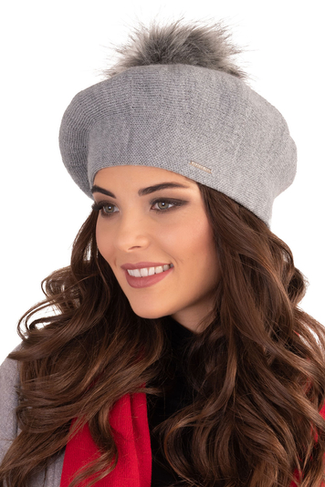 Vivisence Moderne Baskenmütze Mit Bommel Klassischem Schnitt Warmem Garn Mit Wollezusatz Eleganter Wintermütze Ideal Für Kalte Wintertage Für Frauen, Grau