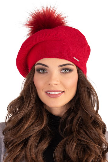 Vivisence Moderne Baskenmütze Mit Bommel Klassischem Schnitt Warmem Garn Mit Wollezusatz Eleganter Wintermütze Ideal Für Kalte Wintertage Für Frauen, Rot