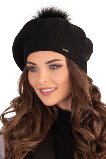 Vivisence Moderne Baskenmütze Mit Bommel Klassischem Schnitt Warmem Garn Mit Wollezusatz Eleganter Wintermütze Ideal Für Kalte Wintertage Für Frauen, Schwarz