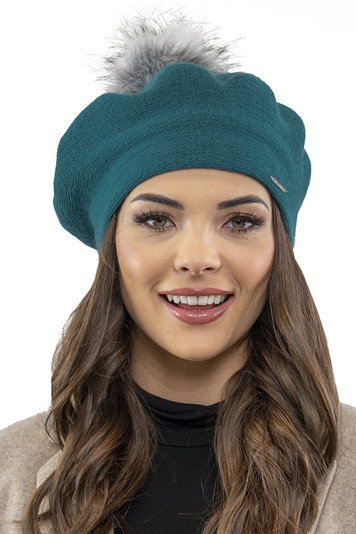 Vivisence Moderne Baskenmütze Mit Bommel Klassischem Schnitt Warmem Garn Mit Wollezusatz Eleganter Wintermütze Ideal Für Kalte Wintertage Für Frauen, Türkis