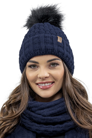 Vivisence Moderne Bommelmütze Für Damen Aus Warmem Garn Mit Aufgerolltem Design Innenfutter Aus Vlies Für Extra Wärme Ideal Für Kalte Wintertage Und Outdoor-Aktivitäten, Dunkelblau