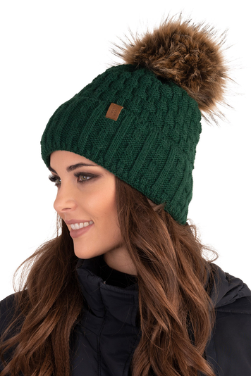 Vivisence Moderne Bommelmütze Für Damen Aus Warmem Garn Mit Aufgerolltem Design Innenfutter Aus Vlies Für Extra Wärme Ideal Für Kalte Wintertage Und Outdoor-Aktivitäten, Grün