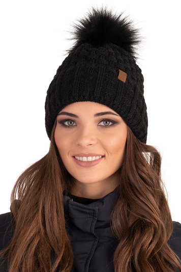 Vivisence Moderne Bommelmütze Für Damen Aus Warmem Garn Mit Aufgerolltem Design Innenfutter Aus Vlies Für Extra Wärme Ideal Für Kalte Wintertage Und Outdoor-Aktivitäten, Schwarz