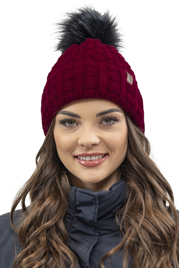 Vivisence Moderne Bommelmütze Für Damen Aus Warmem Garn Mit Aufgerolltem Design Innenfutter Aus Vlies Für Extra Wärme Ideal Für Kalte Wintertage Und Outdoor-Aktivitäten, Weinrot