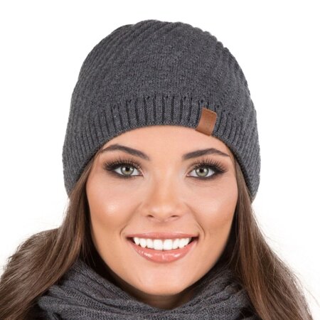 Vivisence Moderne Winter Mütze für Damen Mit Verlängertem Schnitt Aus Wärmendem Garn Mit Dekorativer Bindung Ideal Für Kalte Wintertage Und Outdoor-Aktivitäten, Dunkelgrau