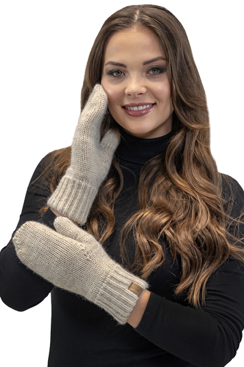 Vivisence Stilvolle Damen Winter Fausthandschuhe Aus Wärmendem Garn Mit Breitem Strickbündchen Musterloses Design Für Kalte Wintertage Und Für Outdoor-Aktivitäten, Beige