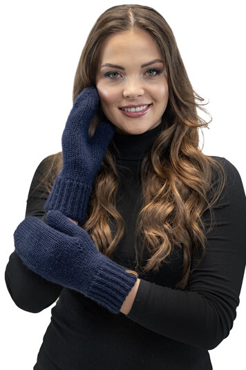 Vivisence Stilvolle Damen Winter Fausthandschuhe Aus Wärmendem Garn Mit Breitem Strickbündchen Musterloses Design Für Kalte Wintertage Und Für Outdoor-Aktivitäten, Marineblau